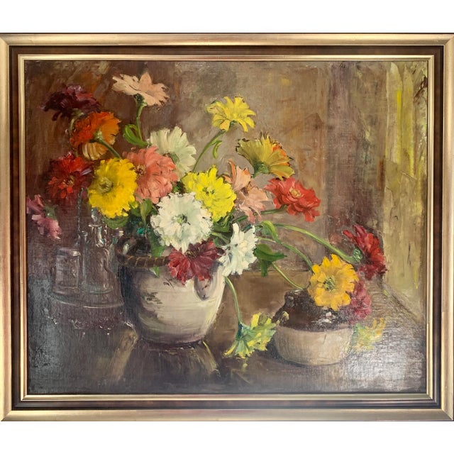 Vibrant Floral Still Life Oil Painting by Jennie Thatcher Crawford, Framed For Sale - Image 13 of 13