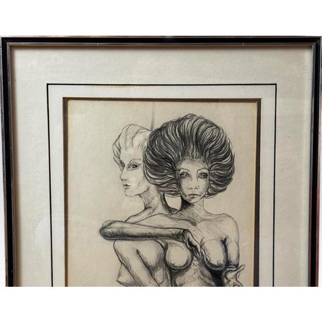 1990s Original Andi Pepper Dual Figure Study Charcoal Drawing Contemporary Nude Fine Art For Sale - Image 4 of 10