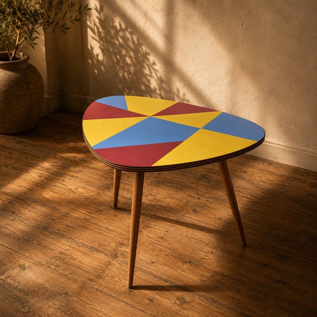 Czechoslovak Brussels Style Oak and Colored Umakart Table, 1950s For Sale - Image 10 of 10