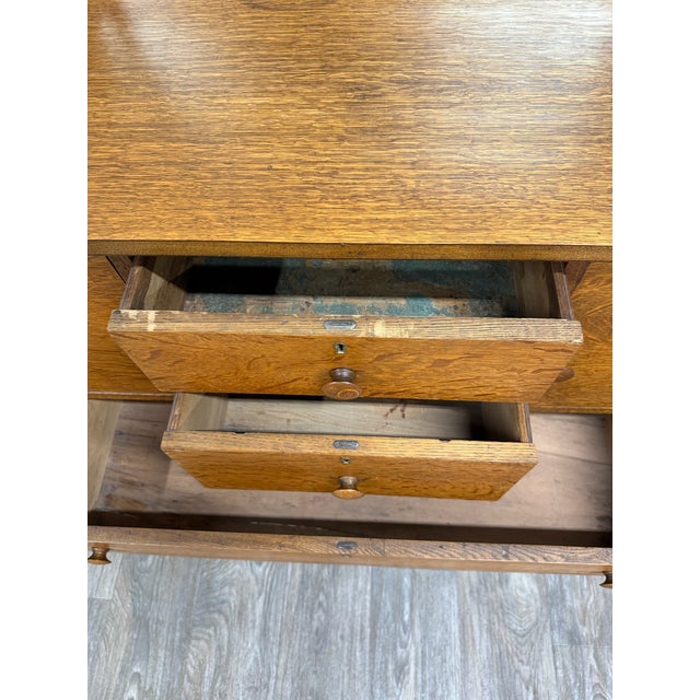 Antique Arts & Crafts Quarter Sawn White Oak Buffet With Beveled Mirror For Sale - Image 14 of 17