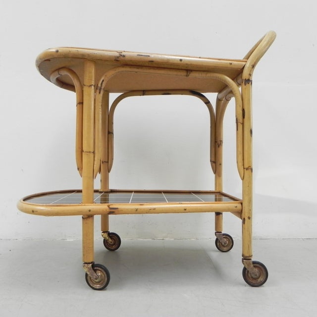 Bamboo Serving Trolley on Castors, 1950s For Sale - Image 9 of 18