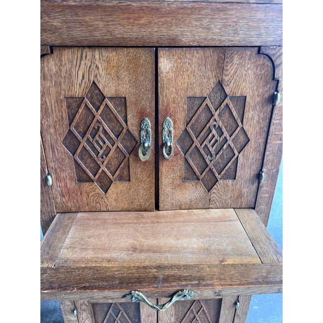 Art Deco French Oak Cabinet with Marble Top, 1930 For Sale - Image 3 of 14