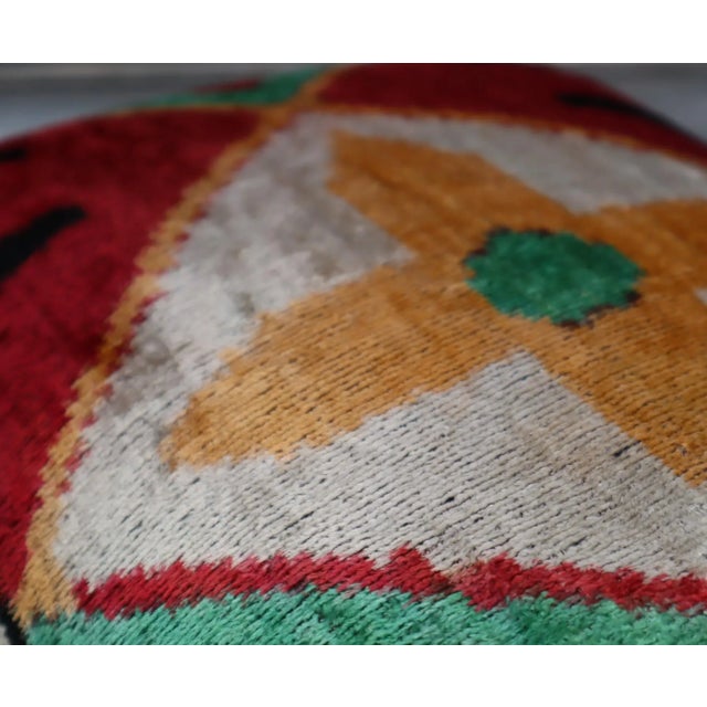 Canvello Green Red Handmade Velvet Throw Pillow & Down Insert For Sale - Image 11 of 12