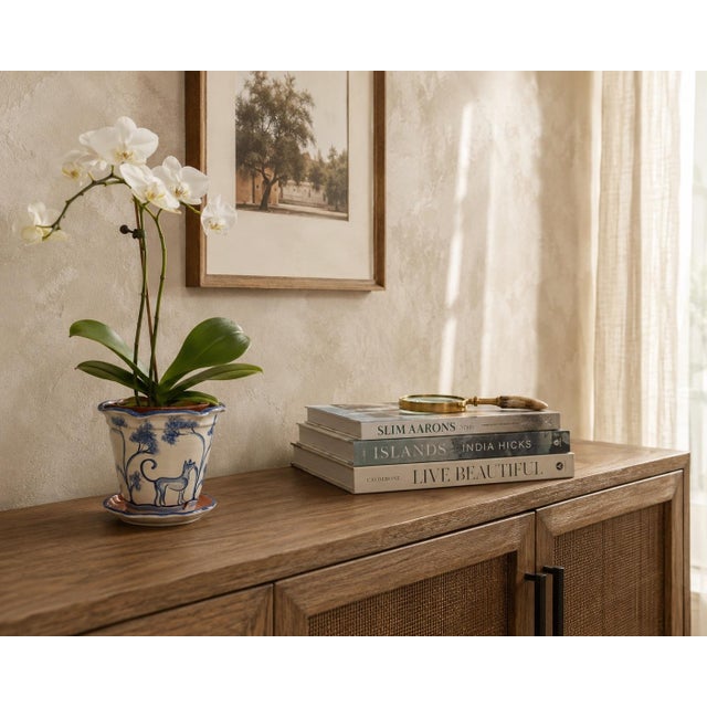 Hand-Painted Italian Style Ceramic Planter & Saucer With Animal & Botanical Motif For Sale - Image 11 of 12