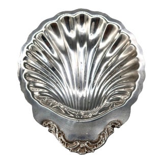 Vintage Silverplate Footed Shell Dish — Scalloped Clam Shell Serving Dish For Sale