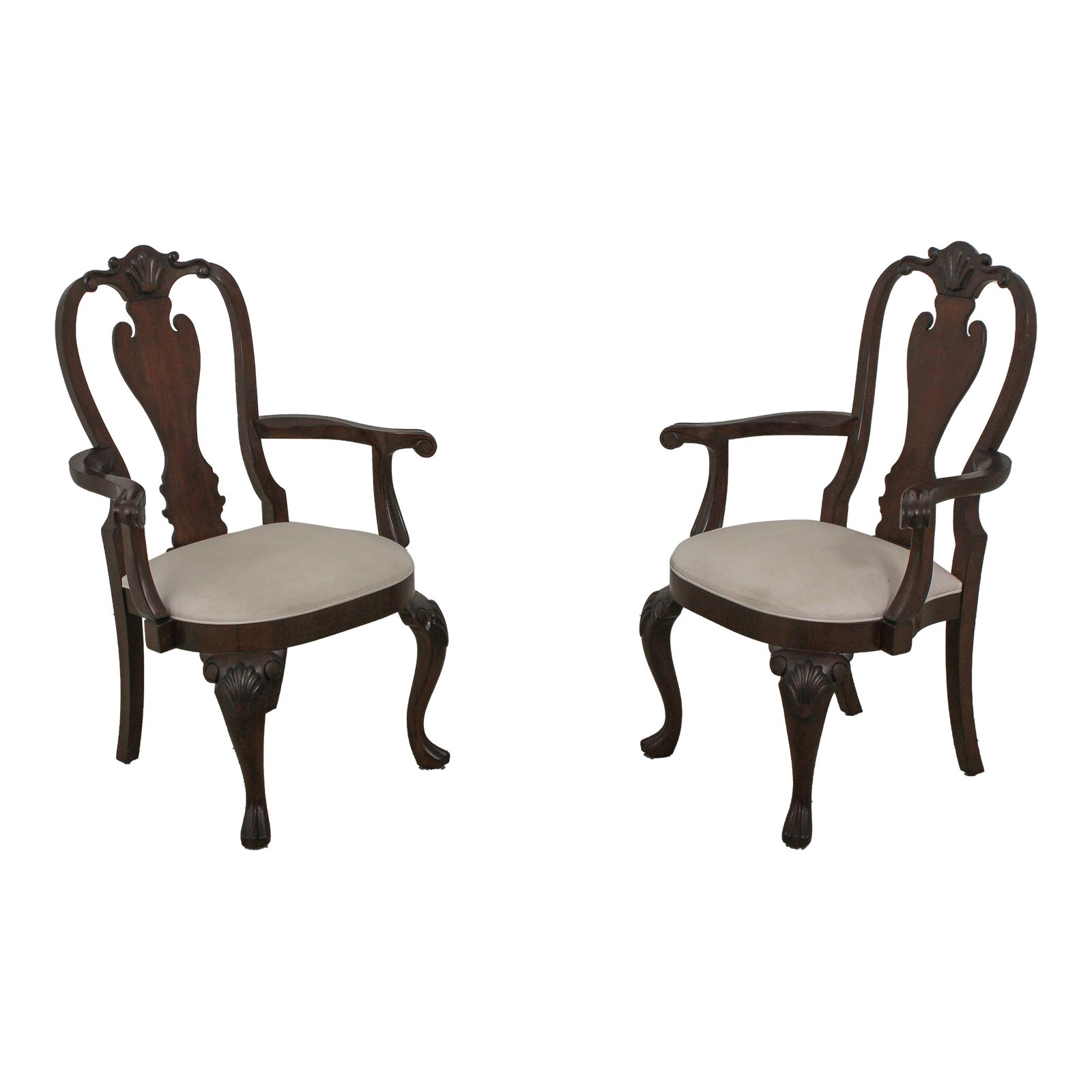 Pair Ethan Allen Queen Anne Mahogany Armchairs Chairish