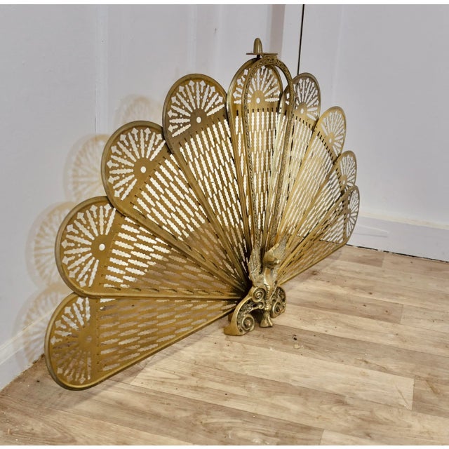 French Folding Brass Fan Fire Screen, 1890s Chairish