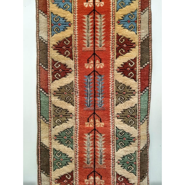 Vintage Turkish Oushak Runner, Handwoven Wool Pile, Geometric Design, 3' x 9' For Sale - Image 12 of 16