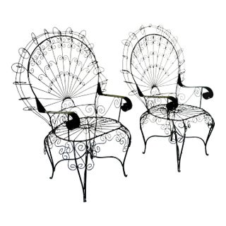 Vintage Wrought Iron Wire Peacock Chairs- a Pair For Sale