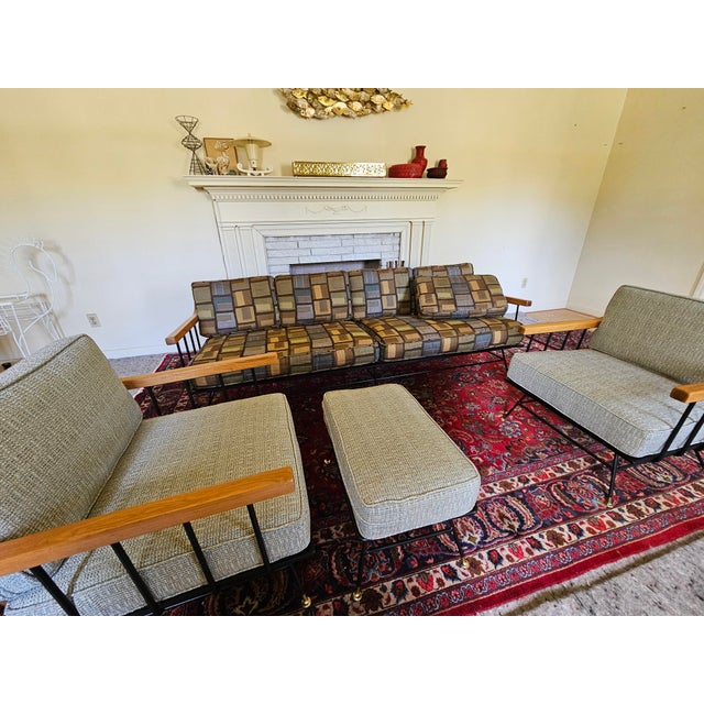 1950s MCM Attributed to Richard McCarthy by Selrite Wrought Iron Chair Set With Matching Ottoman For Sale - Image 11 of 12