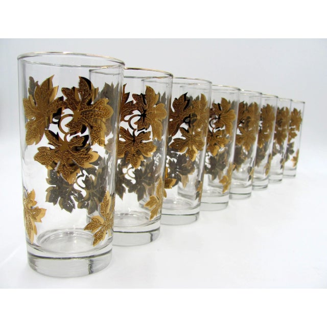 1960 American Textured Gold Leaf Leaves Vine Glass Tumblers - Set of 8 For Sale - Image 9 of 9