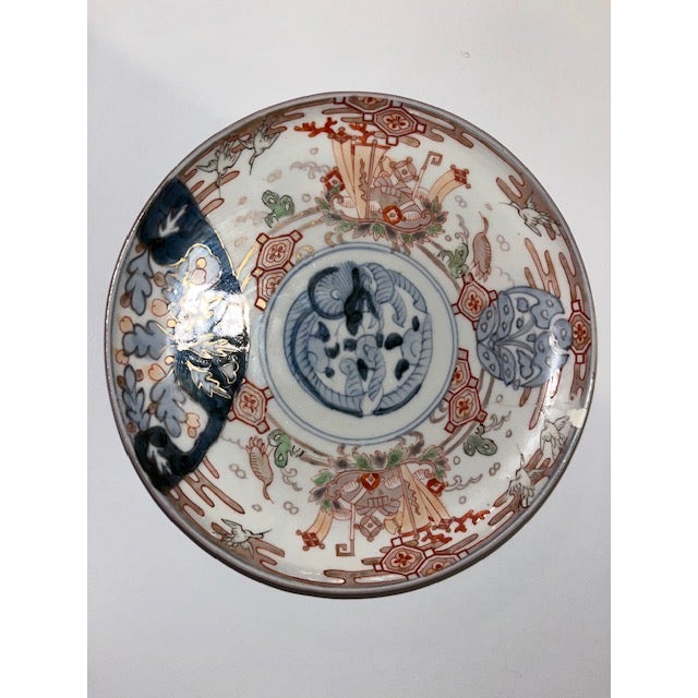 Antique Colored Japanese Plates - 6 - Blue & White, Burgundy, Light Green and Gold For Sale - Image 16 of 18