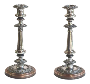 19th Century Georgian Sheffield Silverplate Candlesticks- a Pair