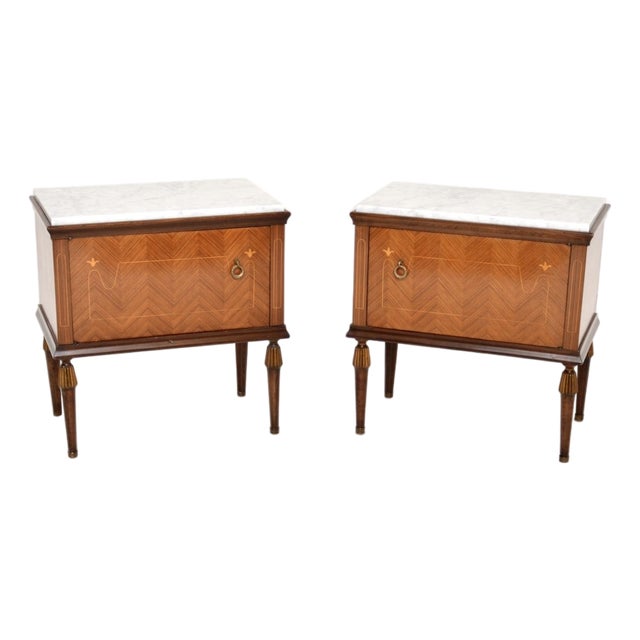 Vintage Italian Marble Top Bedside Cabinets, 1950s, Set of 2 For Sale
