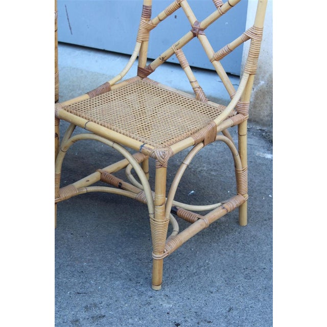 Square Table and Chairs in Bamboo and Vienna Straw from Vivai Del Sud, 1970s, Set of 5 For Sale - Image 3 of 14