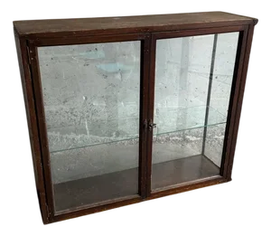 Vintage Wooden Display Cabinet with Glass Doors, Early 20th Century