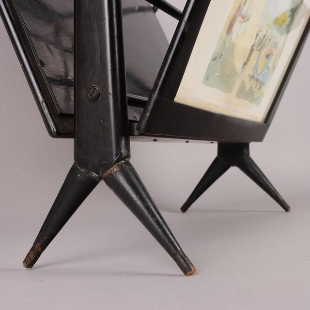 Black Vintage Folding Magazine Rack in Wood and Brass, 1950s For Sale - Image 8 of 9