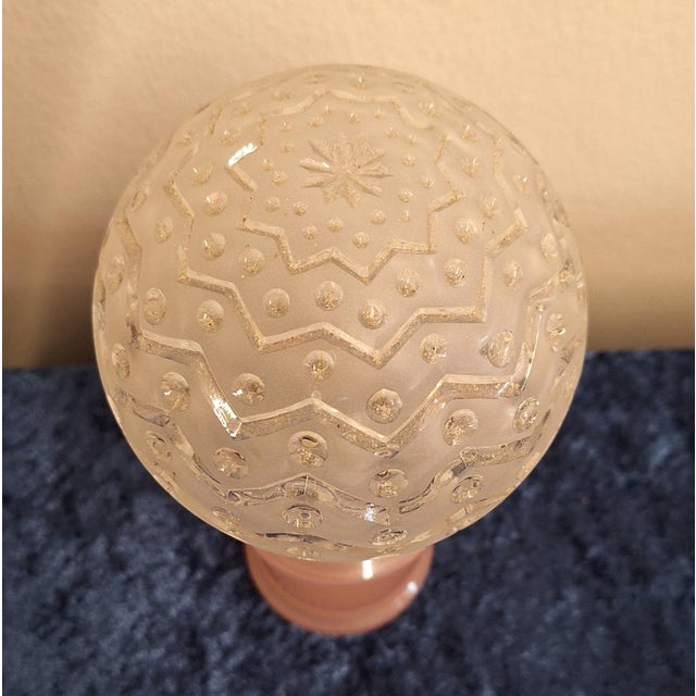 Vintage Table Lamp with Pink Glass Base and Cut Spherical Glass Shade, 1980s For Sale - Image 6 of 7