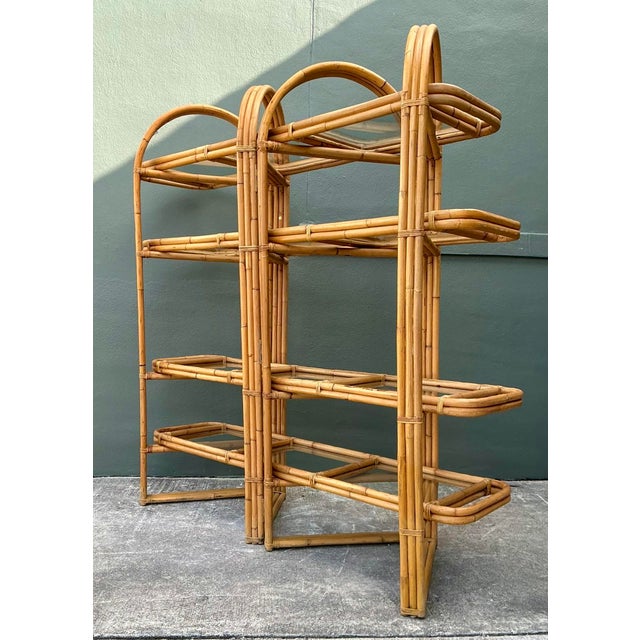 Wood Vintage Arched Rattan Accordion Etagere For Sale - Image 7 of 12
