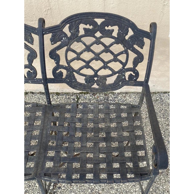 Tuscan Mediterranean Style Cast Aluminum Garden Patio Settee Loveseat Bench For Sale - Image 4 of 9