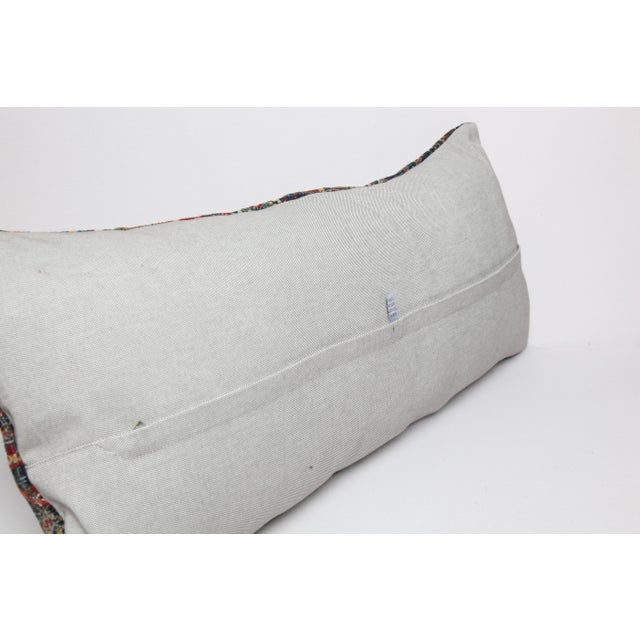 Navy Blue Decorative Antique Rug Pillow – Authentic Handwoven Wool Cushion 16" X 36" For Sale - Image 8 of 9