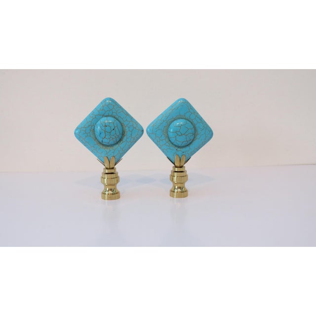Contemporary Semi-Precious Turquoise Stone Finials by C. Damien Fox, a Pair. For Sale - Image 3 of 3