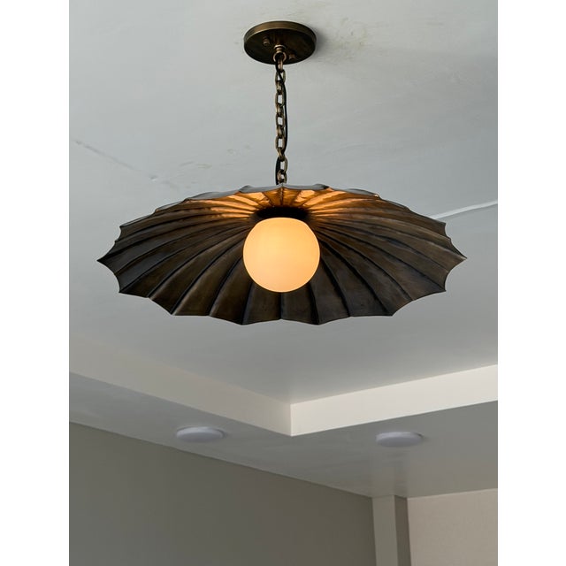 Black Handcrafted Black Antique Brass Finish Pendant Light, Unique Brass Ceiling Light, Milk Glass Globe, Vintage Home Decor For Sale - Image 8 of 10