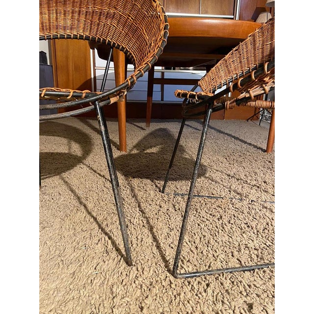 Wood Armchairs and Coffee Table in Wicker by Raoul Guys, 1950, Set of 3 For Sale - Image 7 of 15