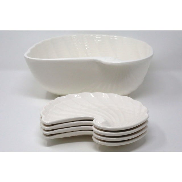 Shafford China Vintage Nautlilus Shell Large Serving Bowl and Salad Plates by Shafford - Set of 5 For Sale - Image 4 of 9