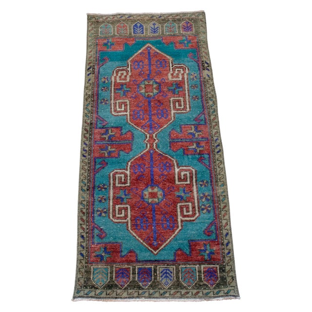 Vintage Turkish Rug Hand Knotted Small Rug Bath Mat Entryway Decor Kitchen Rug - 1'7" X 3'7" For Sale - Image 4 of 10