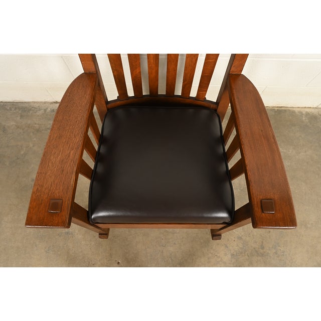 Wood Stickley Brothers Style Antique Mission Oak Arts & Crafts Rocking Chair, Circa 1910 For Sale - Image 7 of 13