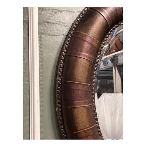 Oval Studded Brown Leather Cushion Wall Mirror For Sale - Image 6 of 9