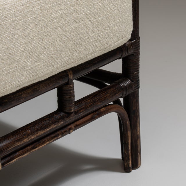 Pair of 20th Century French Dark Brown Mid-Century Organic Modernism Faux Bamboo Upholstered Armchairs For Sale - Image 10 of 15
