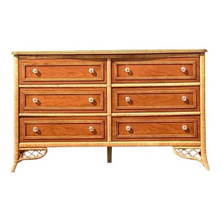 Vintage Coastal Henry Link Woven Rattan Dresser For Sale