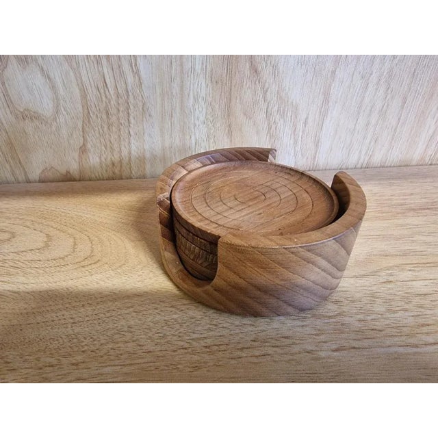 Glass Coasters in Teak, 1960s, Set of 7, in Flawless conditions. Designed 1960 to 1969
