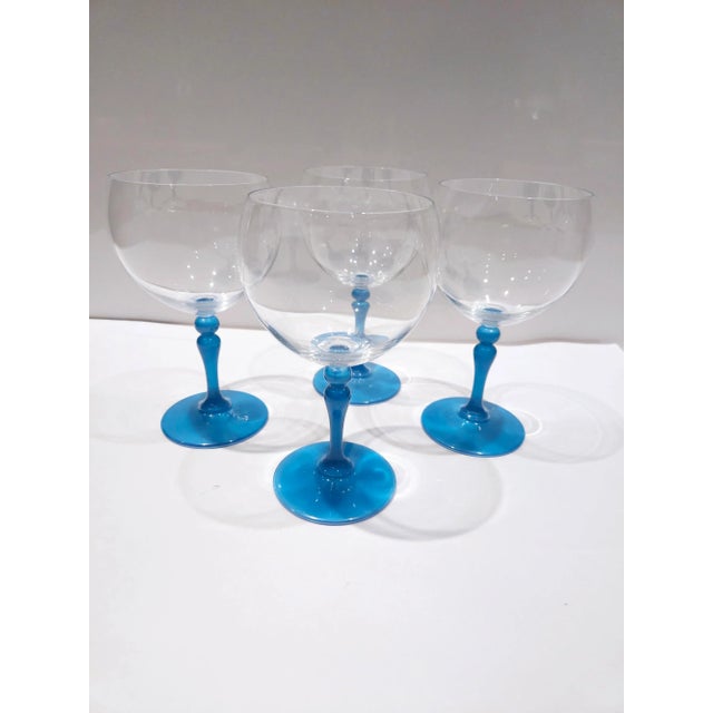 Vintage Gin Goblets With Sapphire-Color Stems- Set of 4 For Sale - Image 6 of 6