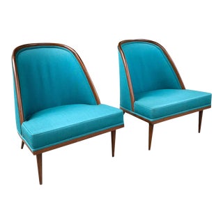 Pair, Mid Century Spoon Back Club Chairs For Sale
