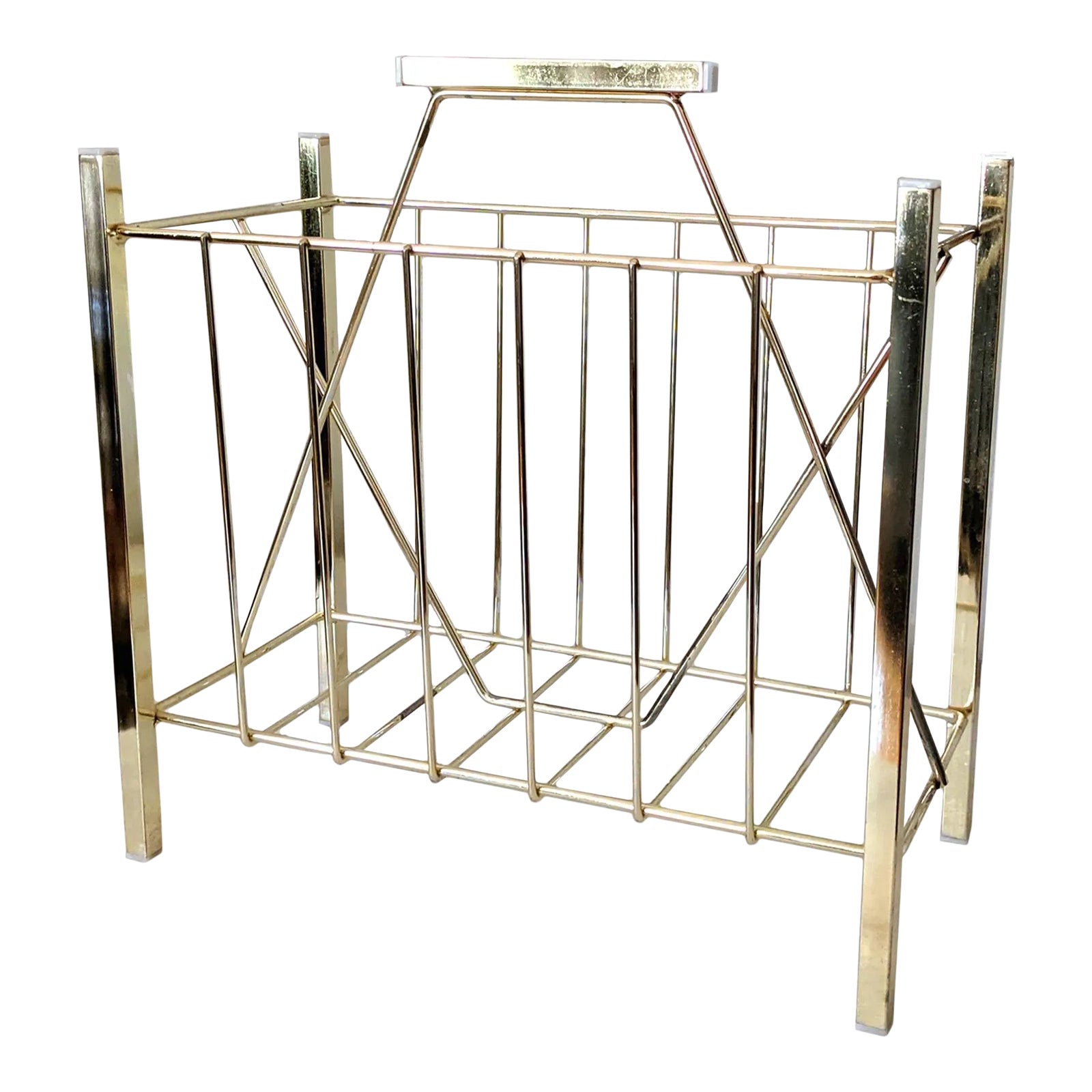 Vintage Large Mid Cenury Modern Standing Magazine Rack | Chairish