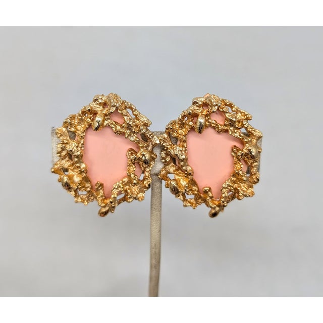 Metal Vintage 1973 Signed Napier Modernist Coral Clip Earrings-2 Pieces For Sale - Image 7 of 8