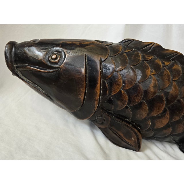 Antique Japanese Carved Wood Koi Fish Jizaikagi Pot Hook Meiji Period For Sale - Image 6 of 18