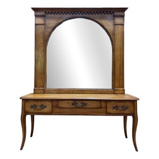 Louis XV Style Console Table and Mirror in Oak, 1950s For Sale