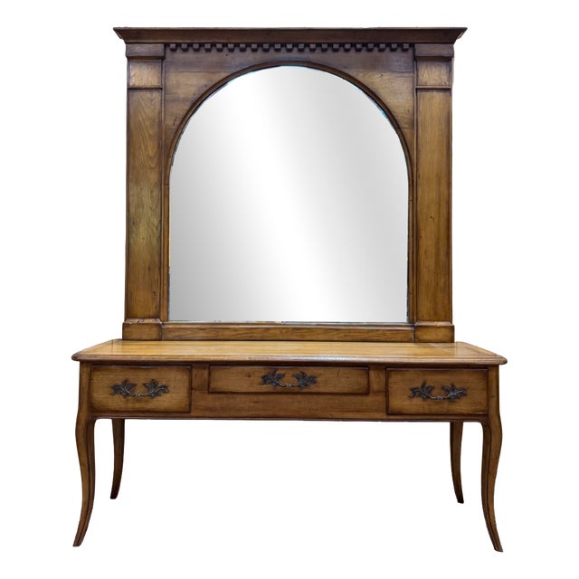 Louis XV Style Console Table and Mirror in Oak, 1950s For Sale