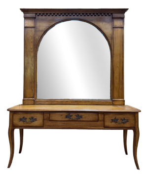 Louis XV Style Console Table and Mirror in Oak, 1950s