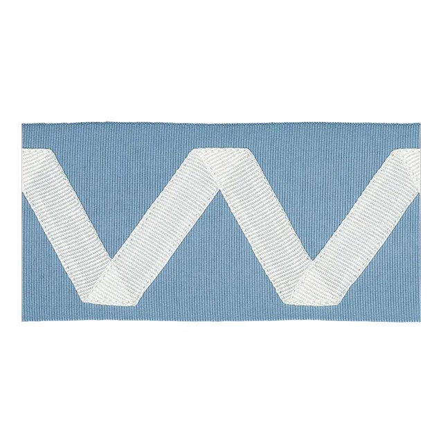 Sample - Schumacher Legere Applique Tape in Ivory On Sky For Sale