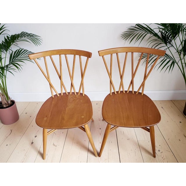 Pair of Vintage Ercol Candlestick Dining Chairs Model 376 – Mid Century – In Exceptional Condition 1960s A beautiful and...