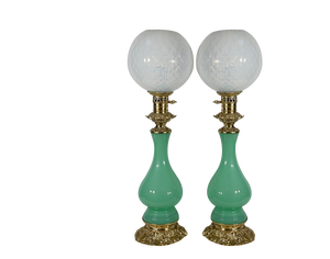 Opaline Glass and Bronze Table Lamps, Late 19th Century, Set of 2