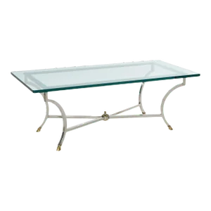 Mid Century Modern Hollywood Regency Chrome, Brass & Glass Coffee Table Circa 1960