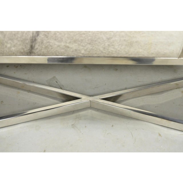 Silver Modern Leather Cowhide Silver Chrome Metal X-Frame Stretcher Base Bench For Sale - Image 8 of 15