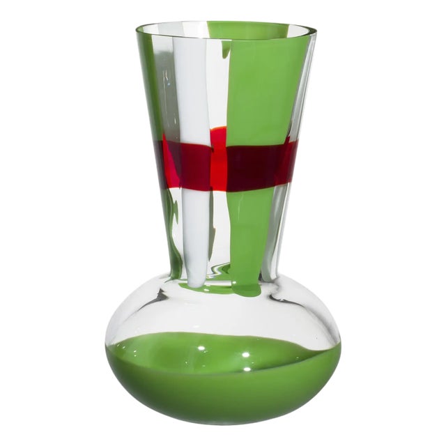Carlo Moretti Troncosfera Vase in Red, Green and White For Sale
