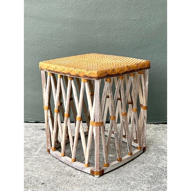 Vintage Rattan and Wood Equipale Stool For Sale - Image 9 of 12